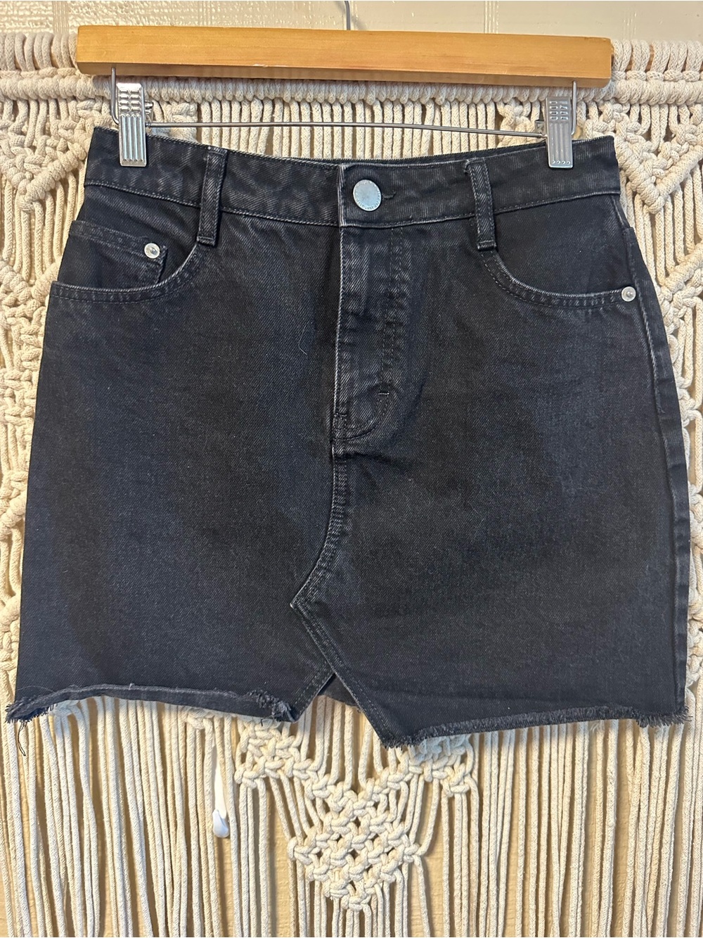 Maje Black Denim Skirt with Branded Button Sz xs